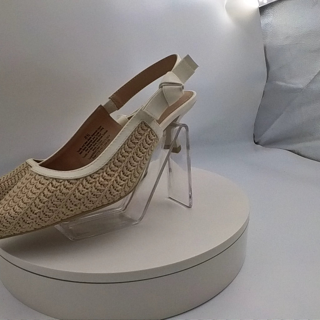 Women's Milan Raffia Slingback Heels - A New Day Beige 8.5: Cushioned Insole, Pointed Toe, Medium Width - Used Good U001