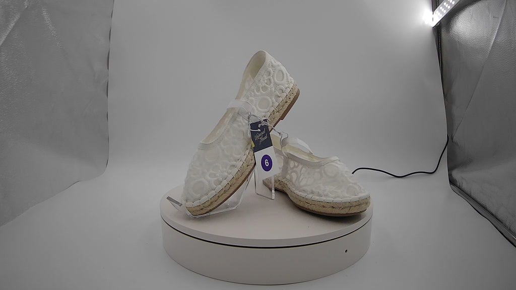 Women's Celia Floral Lace Mary Jane Espadrille Flat with Memory Foam Insole - Universal Thread White 6: Breathable Mesh Upper