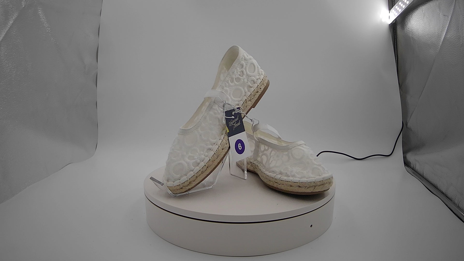 Women's Celia Floral Lace Mary Jane Espadrille Flat with Memory Foam Insole - Universal Thread White 6: Breathable Mesh Upper