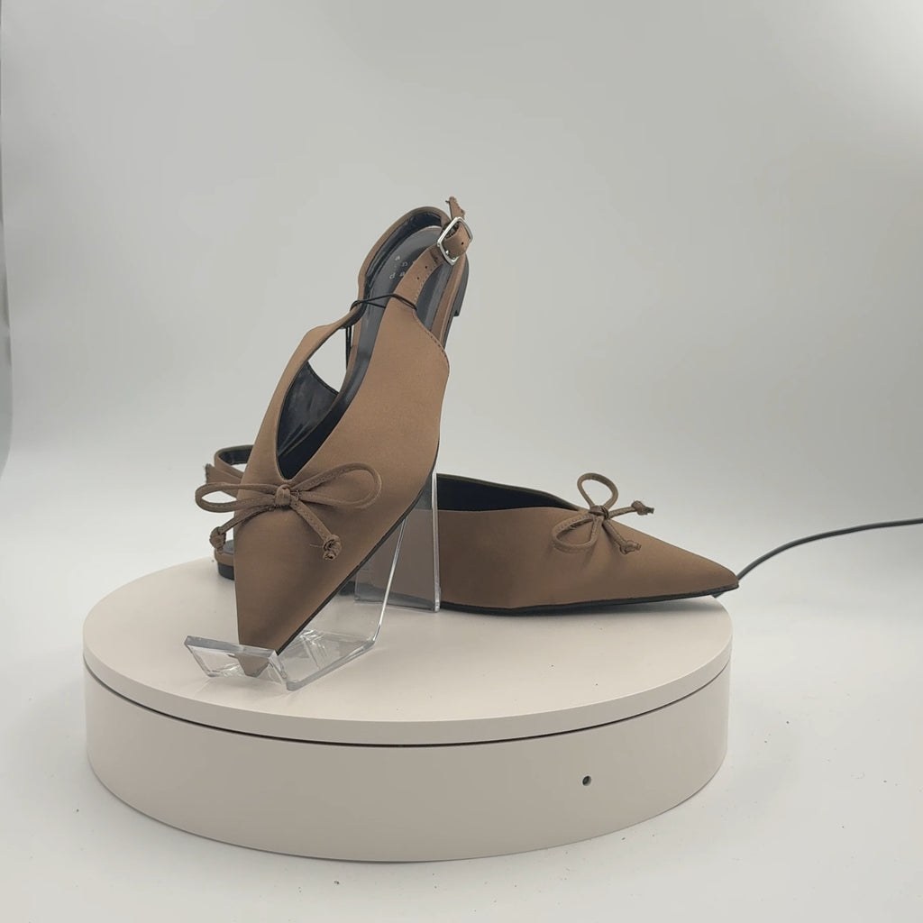 Women’s Camille Satin Slingback Bow Flats - A New Day Taupe 8