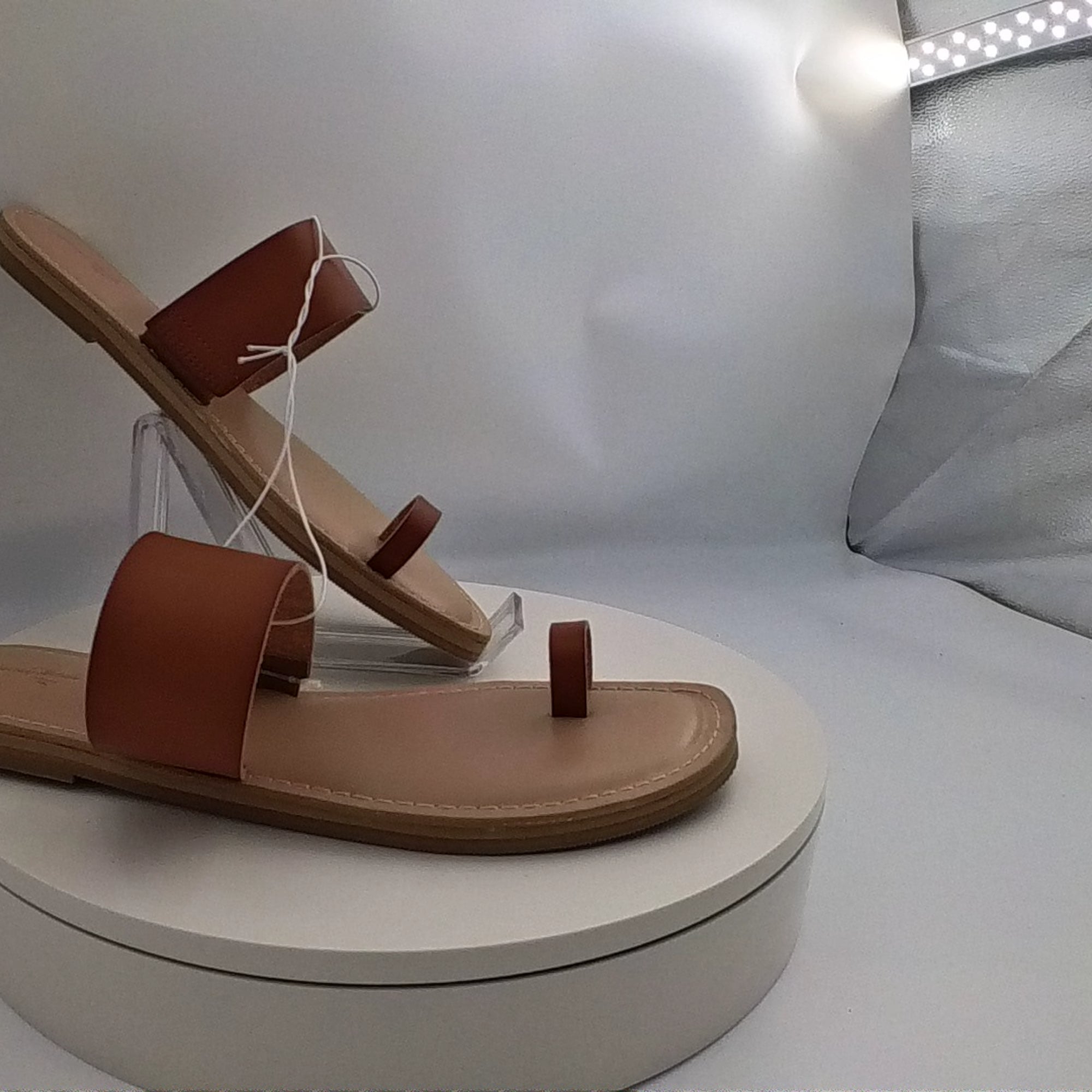 Women's Juno Toe Ring Flat Sandals - Universal Thread Cognac 9: Slip-On, Memory Foam, Square Open Toe