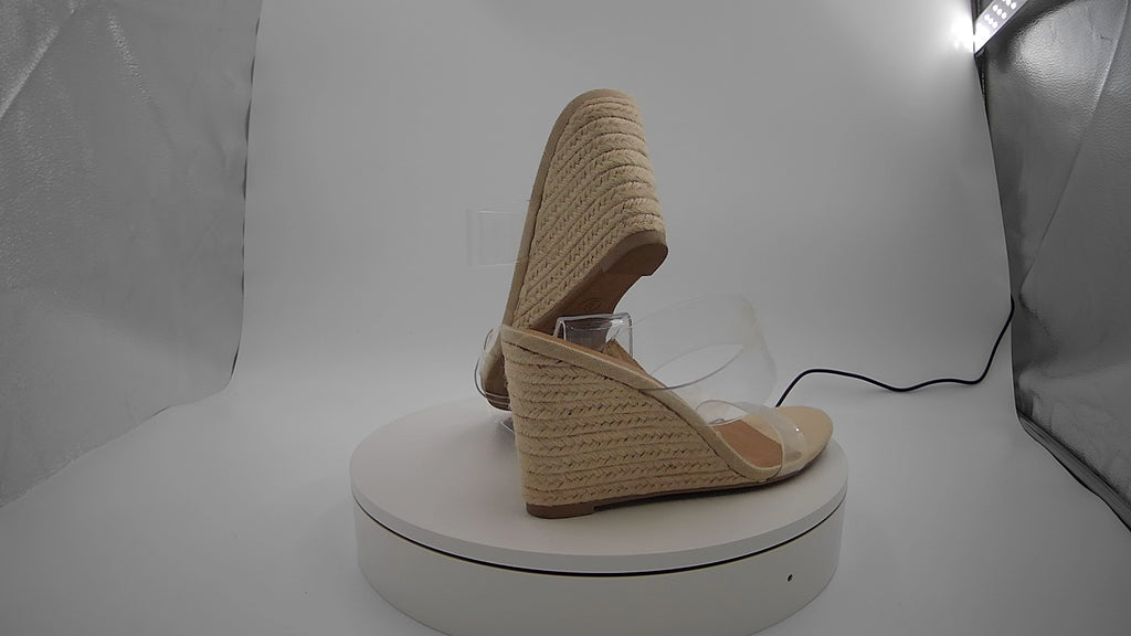 Women's Ansel Double Band Open Toe Wedge Heels with Memory Foam Insole - A New Day Tan 9: Slip-On, Platform Heel