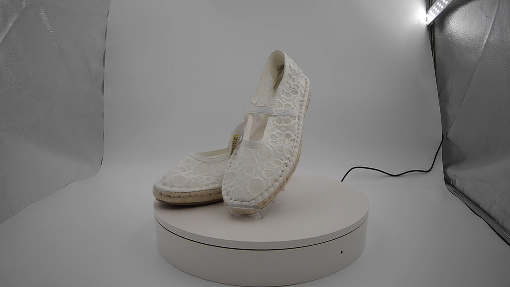 Women's Celia Floral Lace Mary Jane Espadrille Flat with Memory Foam Insole - Universal Thread White 7: Breathable Mesh Upper