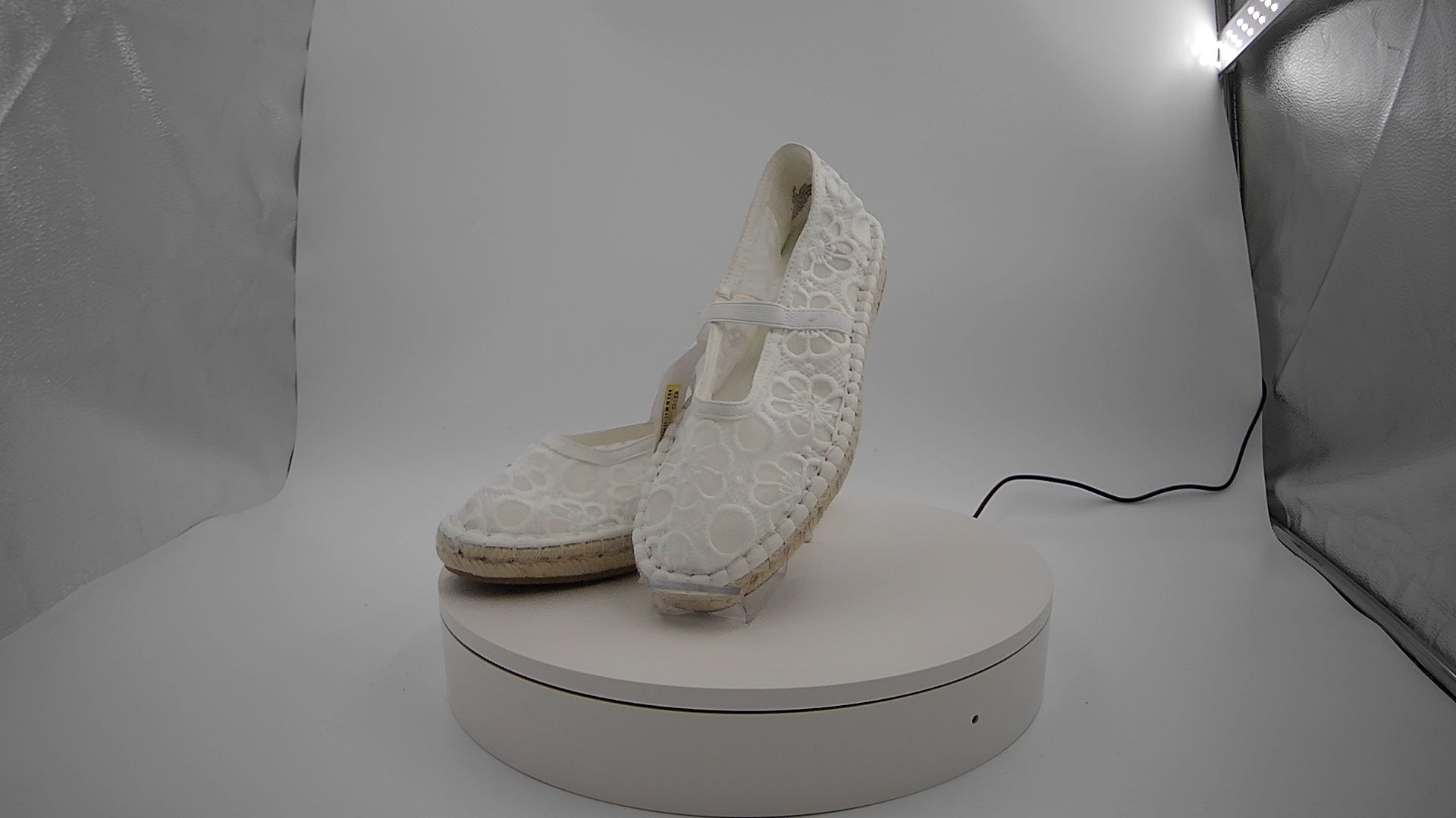 Women's Celia Floral Lace Mary Jane Espadrille Flat with Memory Foam Insole - Universal Thread White 7: Breathable Mesh Upper