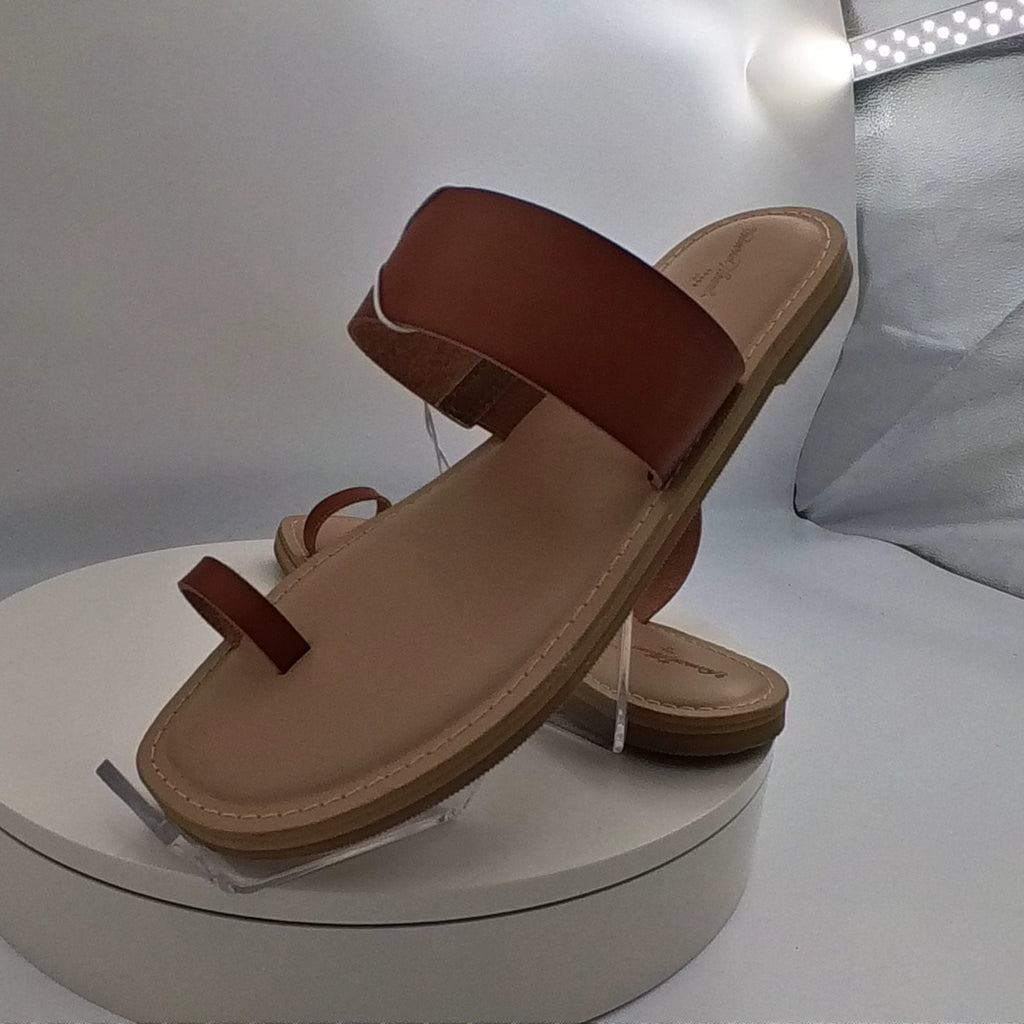 Women's Juno Toe Ring Flat Sandals - Universal Thread Cognac 9: Slip-On, Memory Foam, Square Open Toe