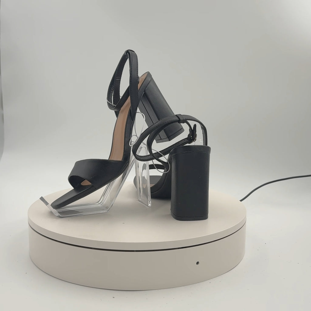 Women's Haley Ankle Strap Single Band Flare Heels With Memory Foam Insole - A New Day Black 8: Block Heel, Open Toe