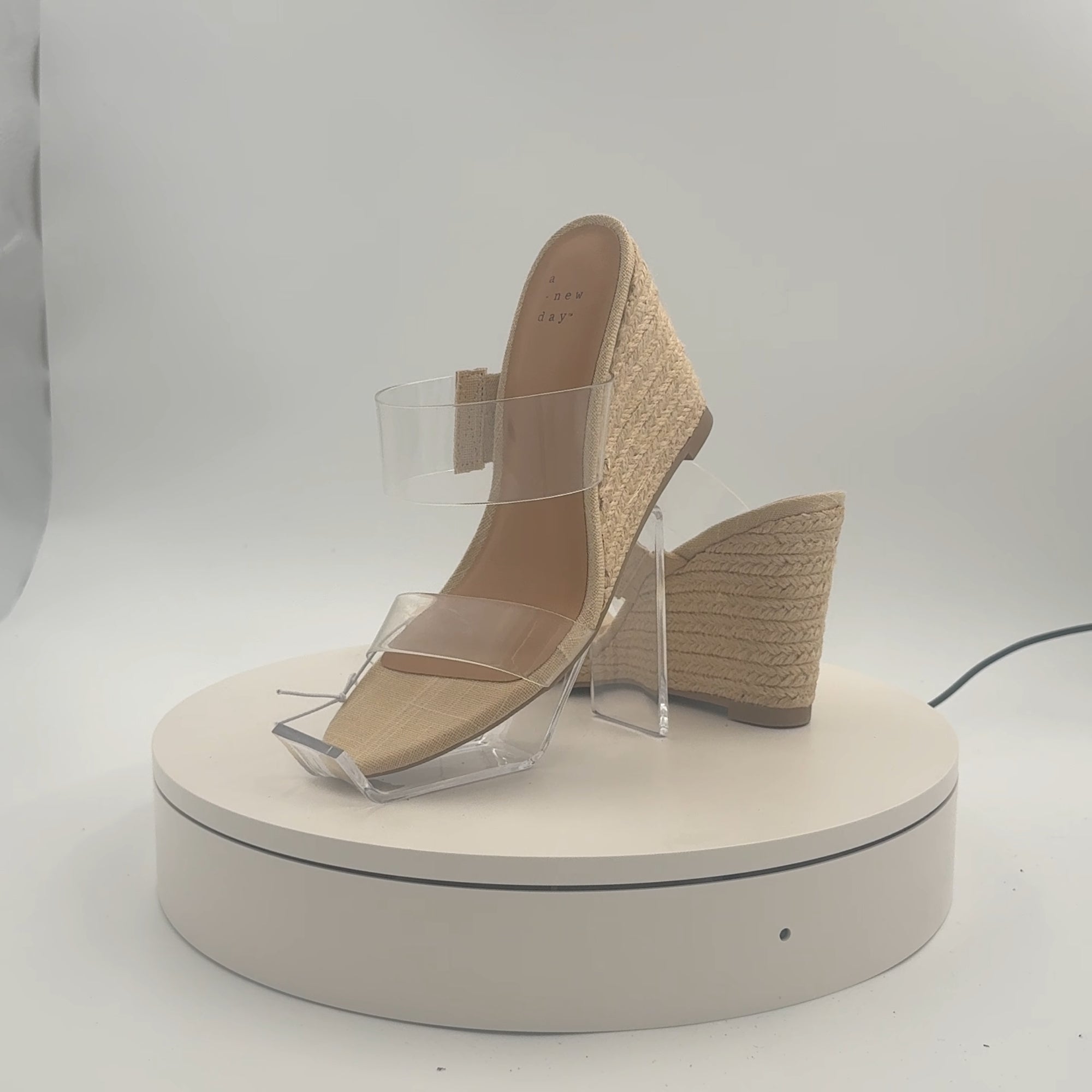 Women's Ansel Double Band Open Toe Wedge Heels With Memory Foam Insole - A New Day Tan 6: Slip-On, Platform Heel