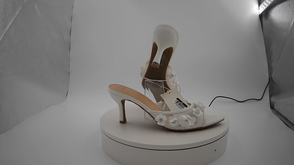 Women's Lupita Mesh Rhinestone Peep Toe Mule Heels with Memory Foam Insole - A New Day White 10: Slip-On Stiletto, Medium Width