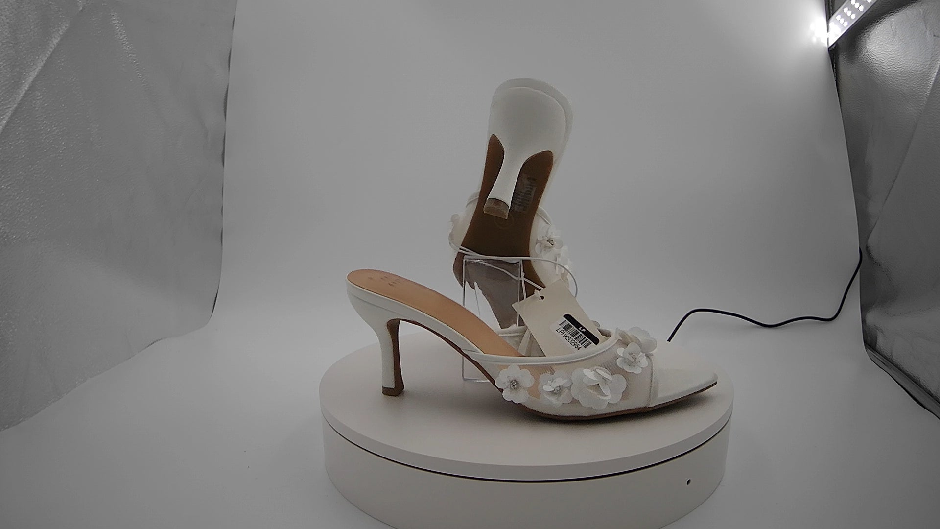 Women's Lupita Mesh Rhinestone Peep Toe Mule Heels with Memory Foam Insole - A New Day White 10: Slip-On Stiletto, Medium Width