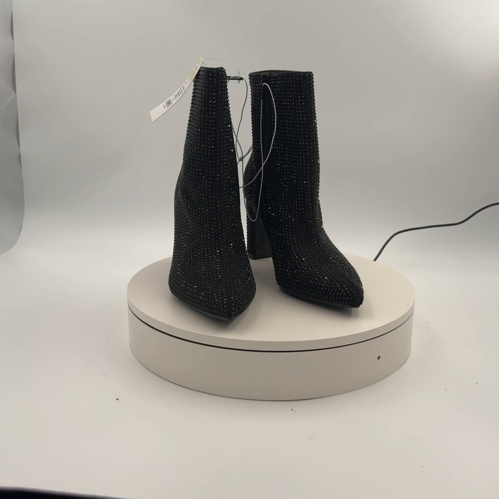 Women’s Gloria Low Shaft Heeled Rhinestones Boots With Memory Foam Insole - A New Day Jet Black 7.5