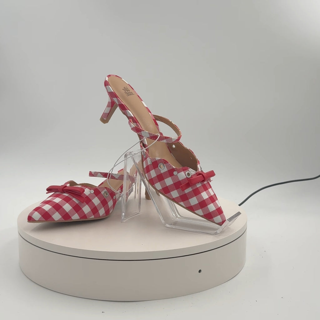 Women's Lysandra Gingham Eyelet Kitten Heels - Wild Fable Red 6: Slip-On, Pointed Toe, Louis Heel