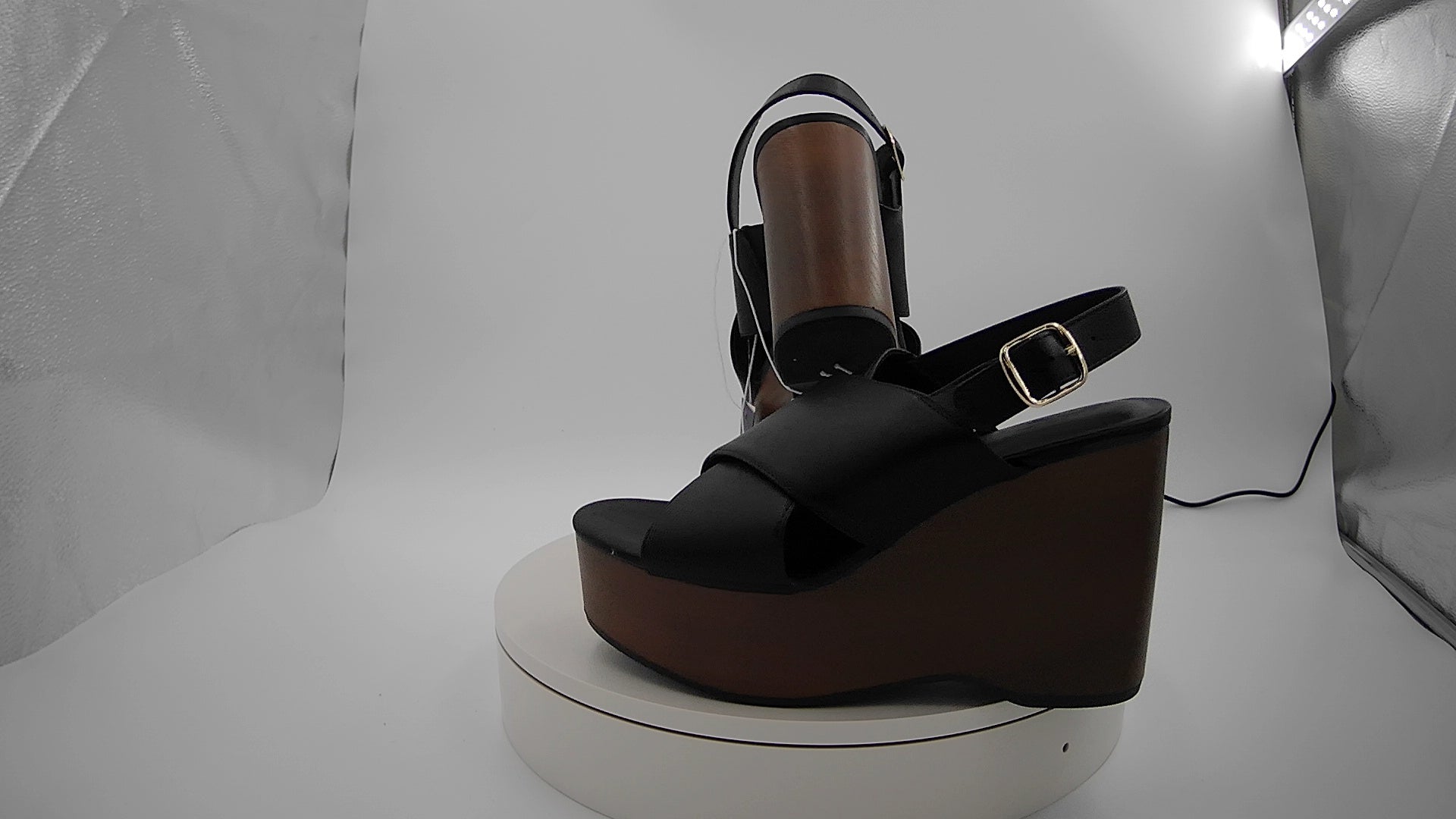 Women's Naomi Wood Wedge Heels with Memory Foam Insole - Universal Thread Black 7.5: Ankle Strap, Open Toe