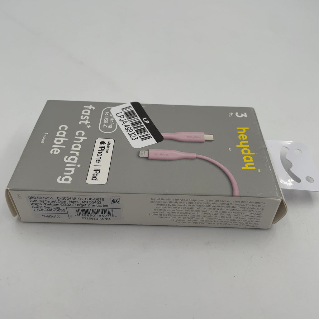 3' Lightning To Usb-C Round Cable- Heyday Light Pink: Male-To-Female Connectors