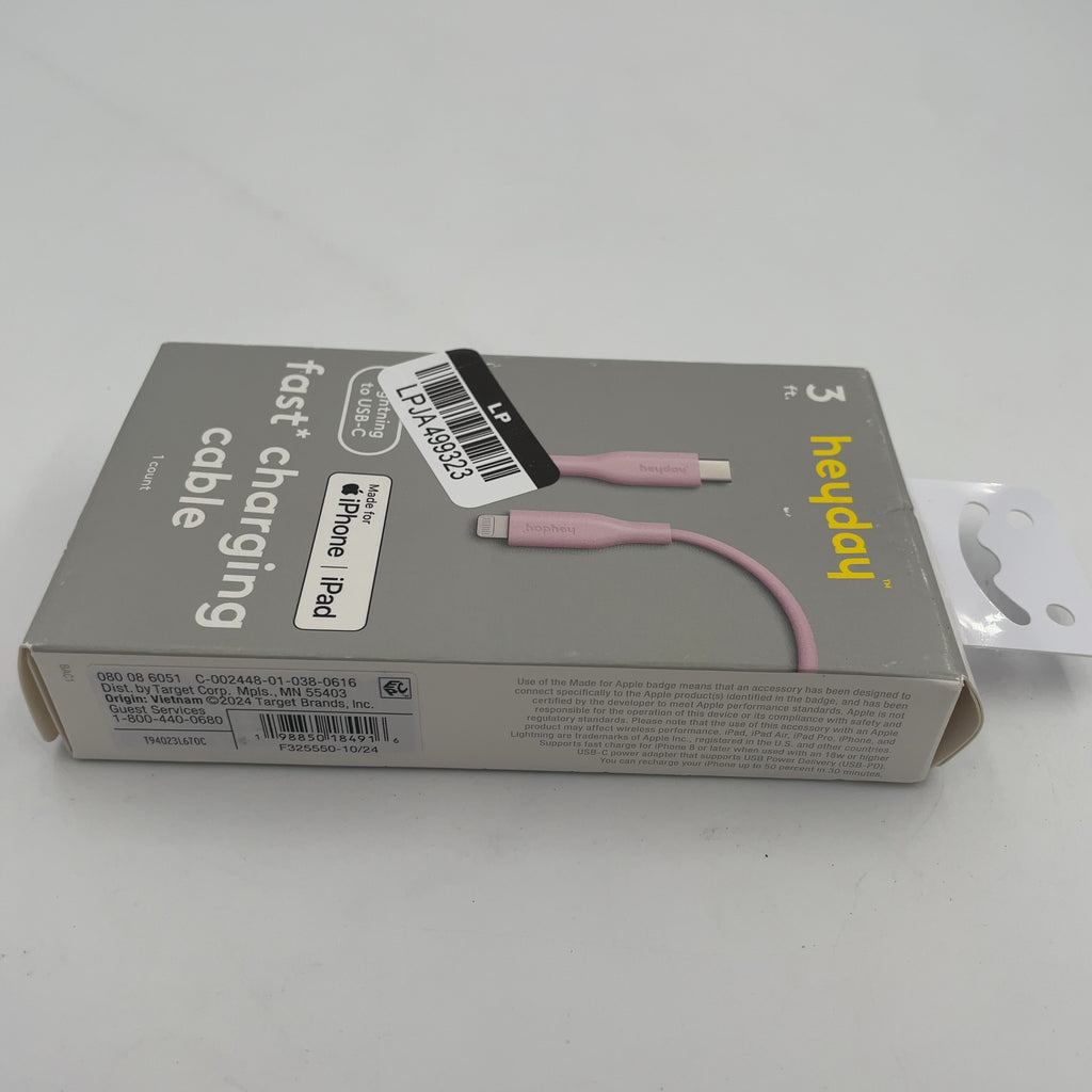 3' Lightning To Usb-C Round Cable- Heyday Light Pink: Male-To-Female Connectors
