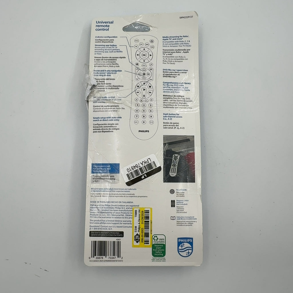 Philips 4-Device Universal Remote Control Pearl White: Home Theater Accessory
