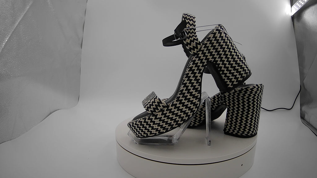 Women's Madeline Woven Platform Sandal Heels with Memory Foam Insole - Universal Thread Black 7.5: Ankle Strap, Block Heel