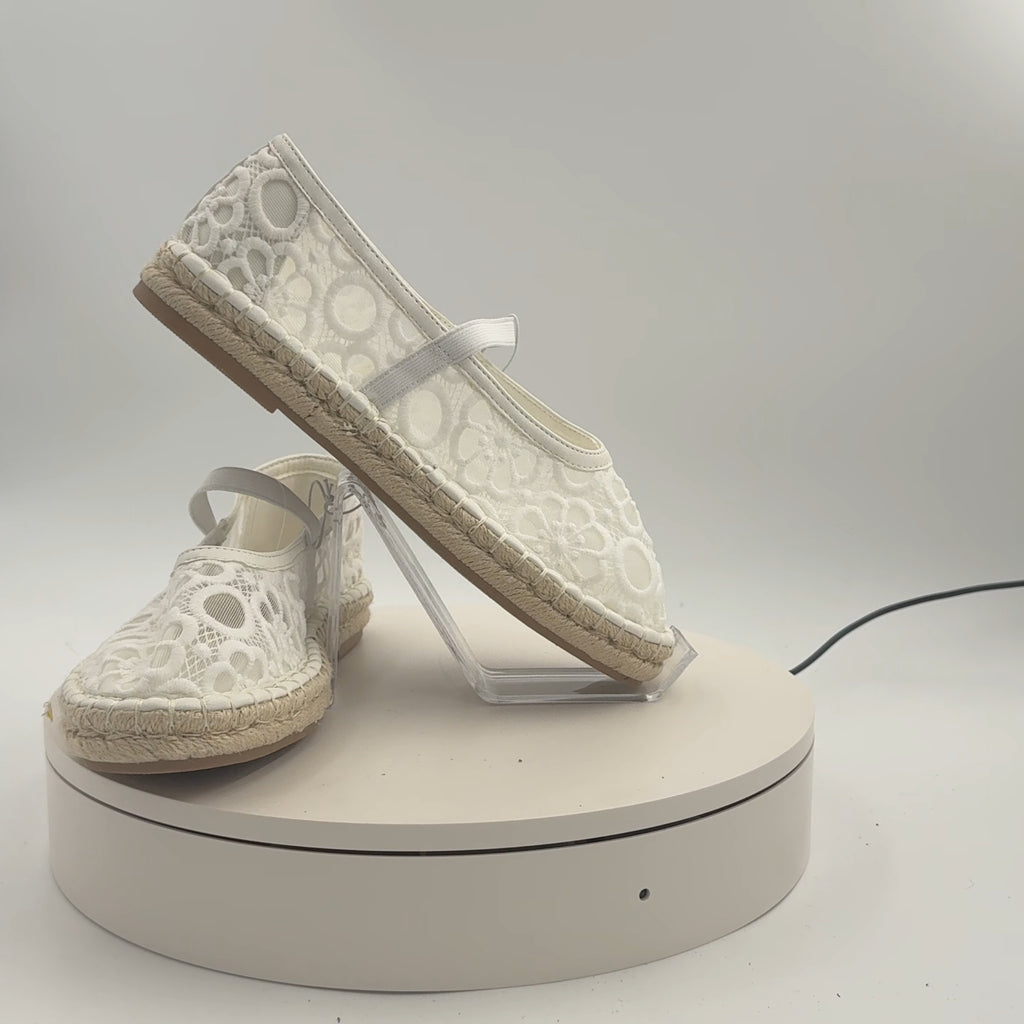 Women's Celia Floral Lace Mary Jane Espadrille Flat With Memory Foam Insole - Universal Thread White 8: Breathable Mesh, Pull-On Style