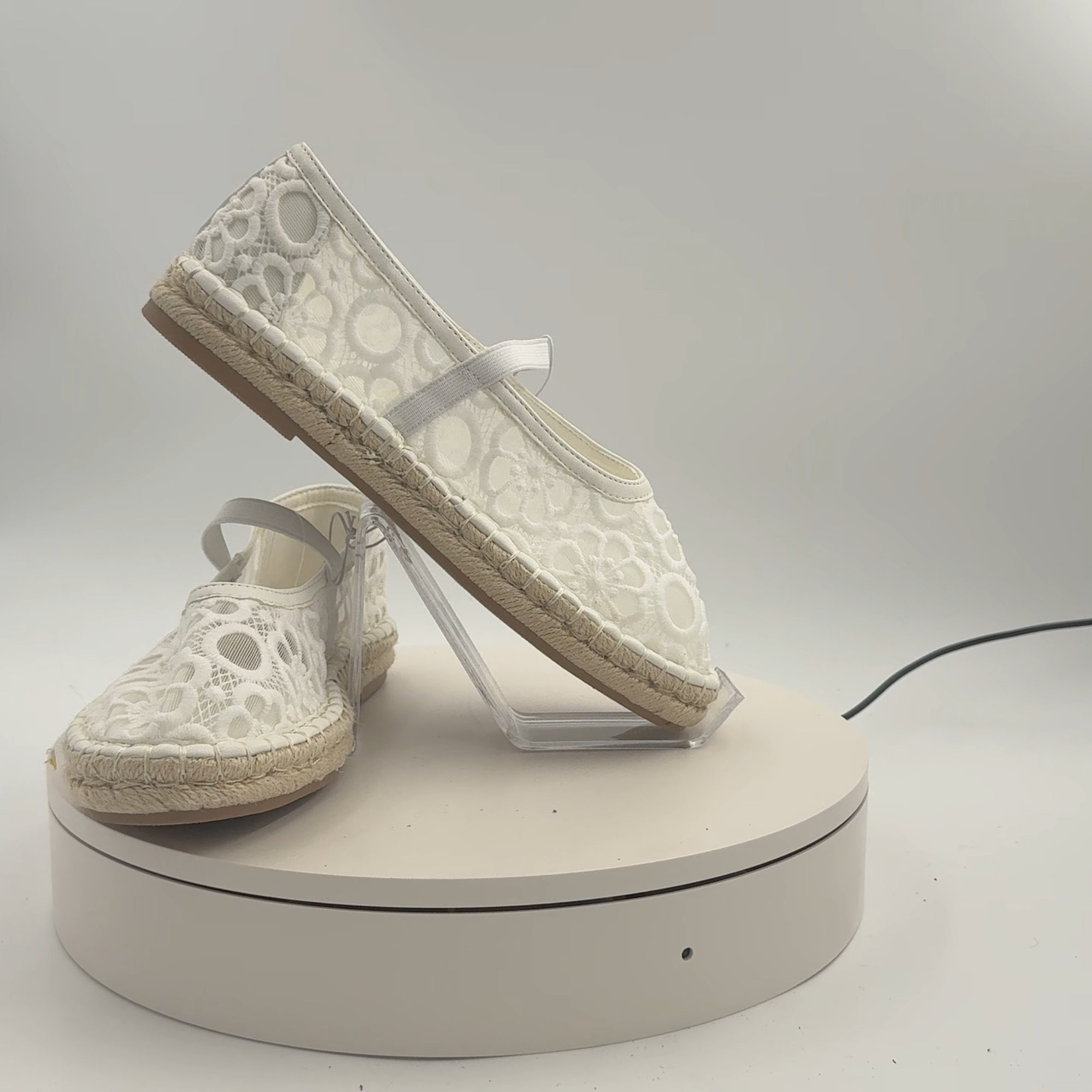 Women's Celia Floral Lace Mary Jane Espadrille Flat With Memory Foam Insole - Universal Thread White 8: Breathable Mesh, Pull-On Style