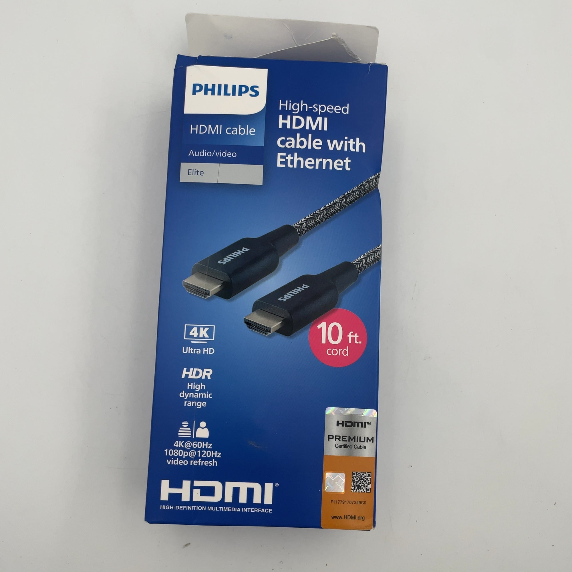 Philips 10' Elite Premium High-Speed Hdmi Cable With Ethernet, 4K@60Hz - Braided: Male-To-Male Av Cord