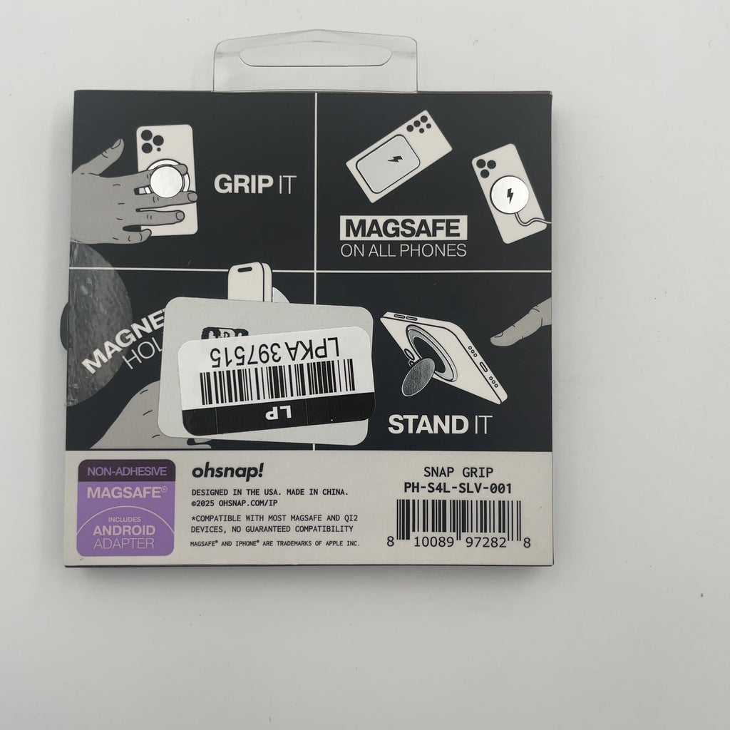 Ohsnap! Snap Grip Luxe Magnetic Phone Grip - Ultra Thin, Fits Any Phone - Pure Silver: Aluminum, Magsafe Compatible
