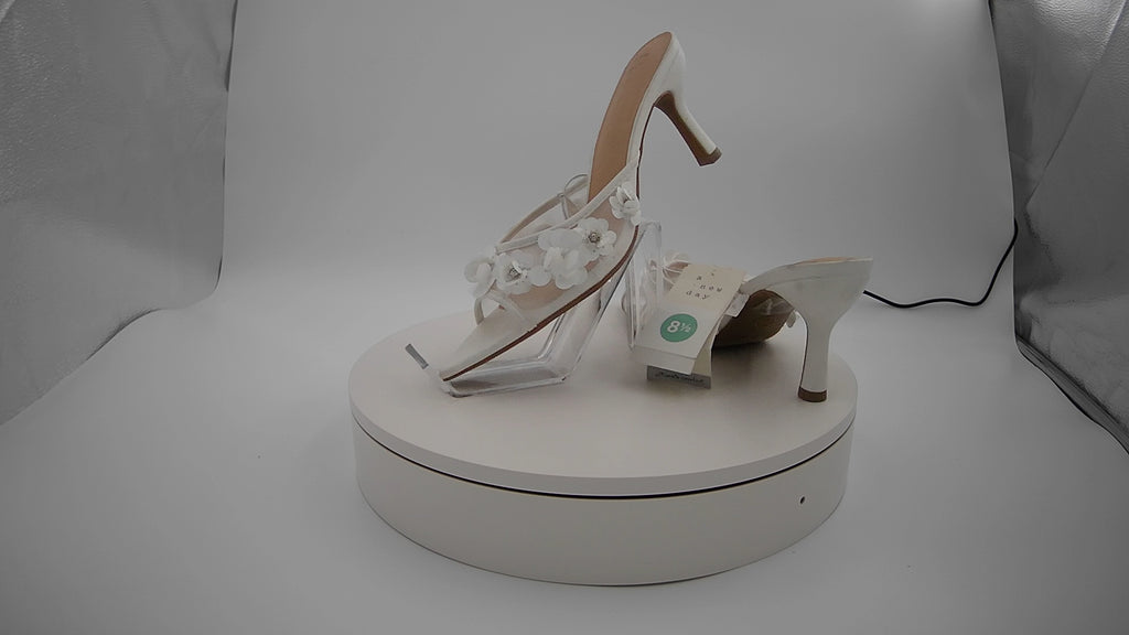 Women's Lupita Mesh Rhinestone Peep Toe Mule Heels with Memory Foam Insole - A New Day White 8.5: Slip-On Stiletto