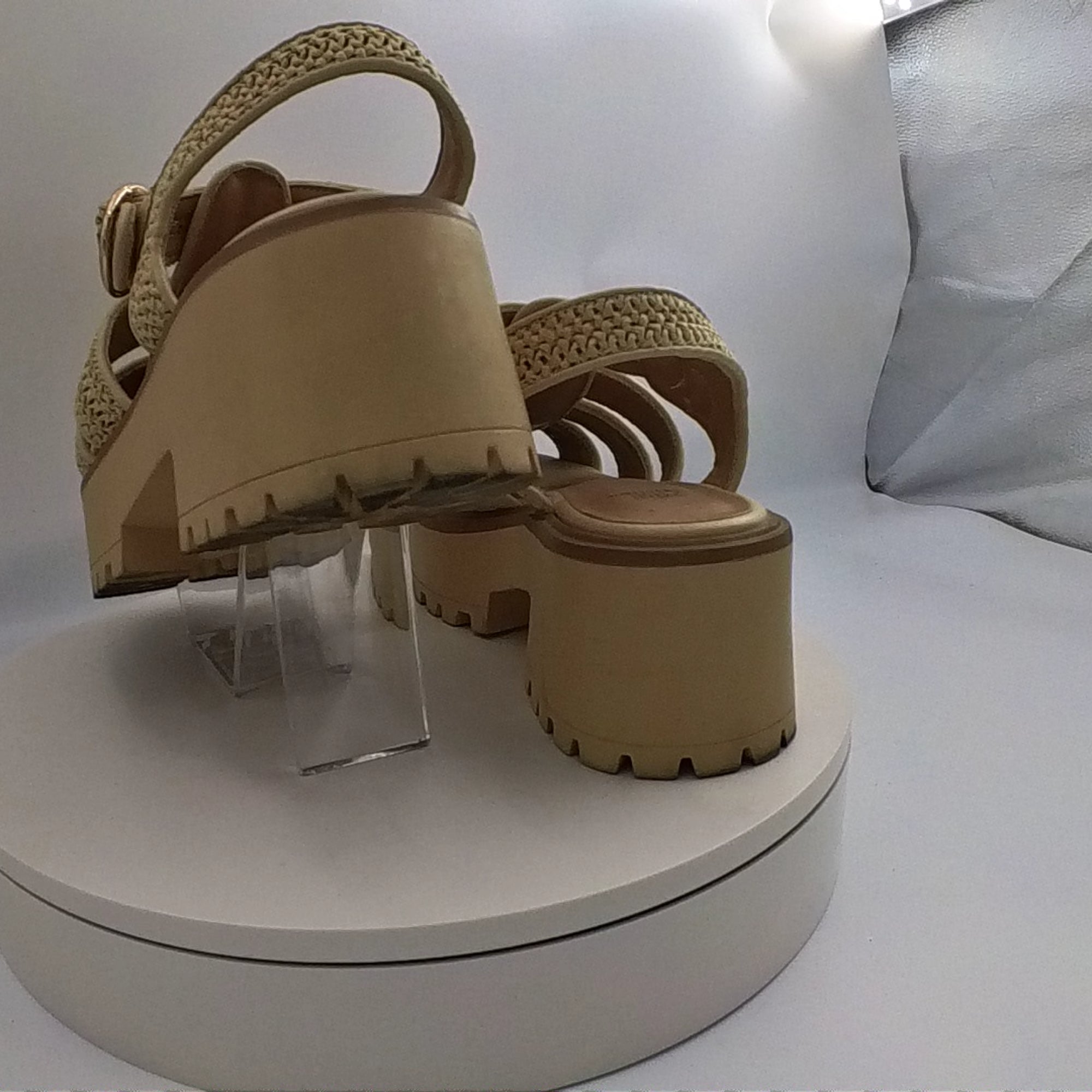 Women's Elide Raffia Fisherman Platform Heels With Memory Foam Insole - Wild Fable Tan 8: Wedge Heel, Buckle Closure, Textured Outsole - Used U001