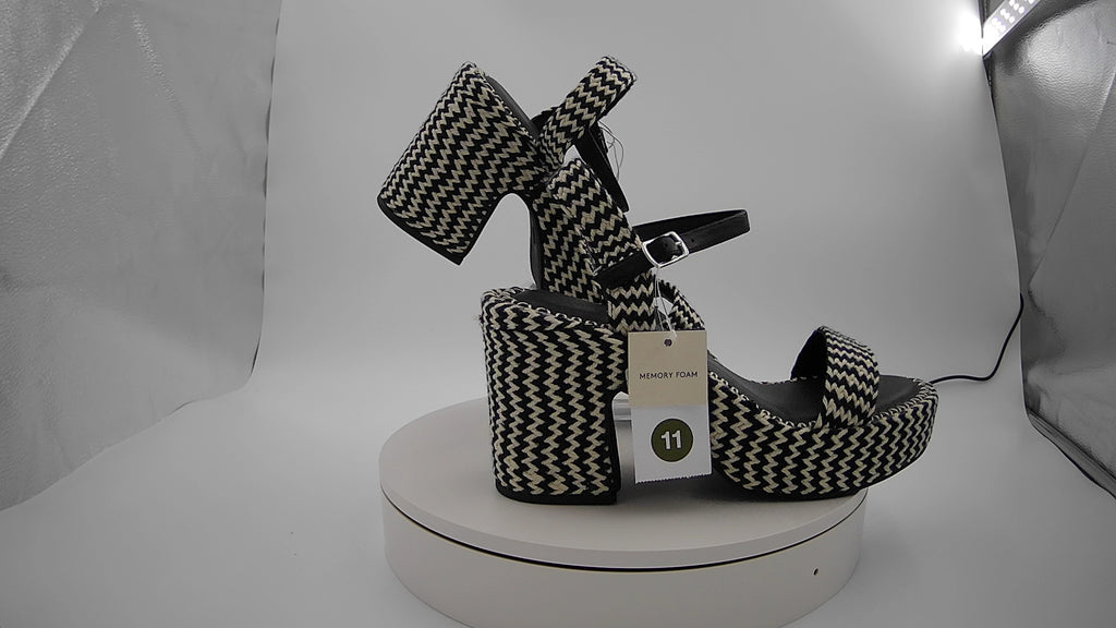 Women's Madeline Woven Platform Sandal Heels with Memory Foam Insole - Universal Thread Black 11: Ankle Strap, Block Heel