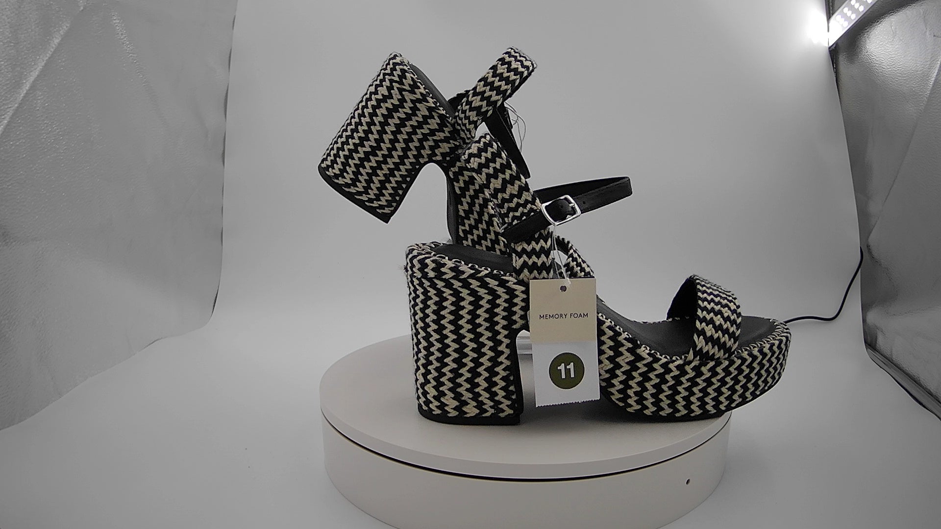 Women's Madeline Woven Platform Sandal Heels with Memory Foam Insole - Universal Thread Black 11: Ankle Strap, Block Heel