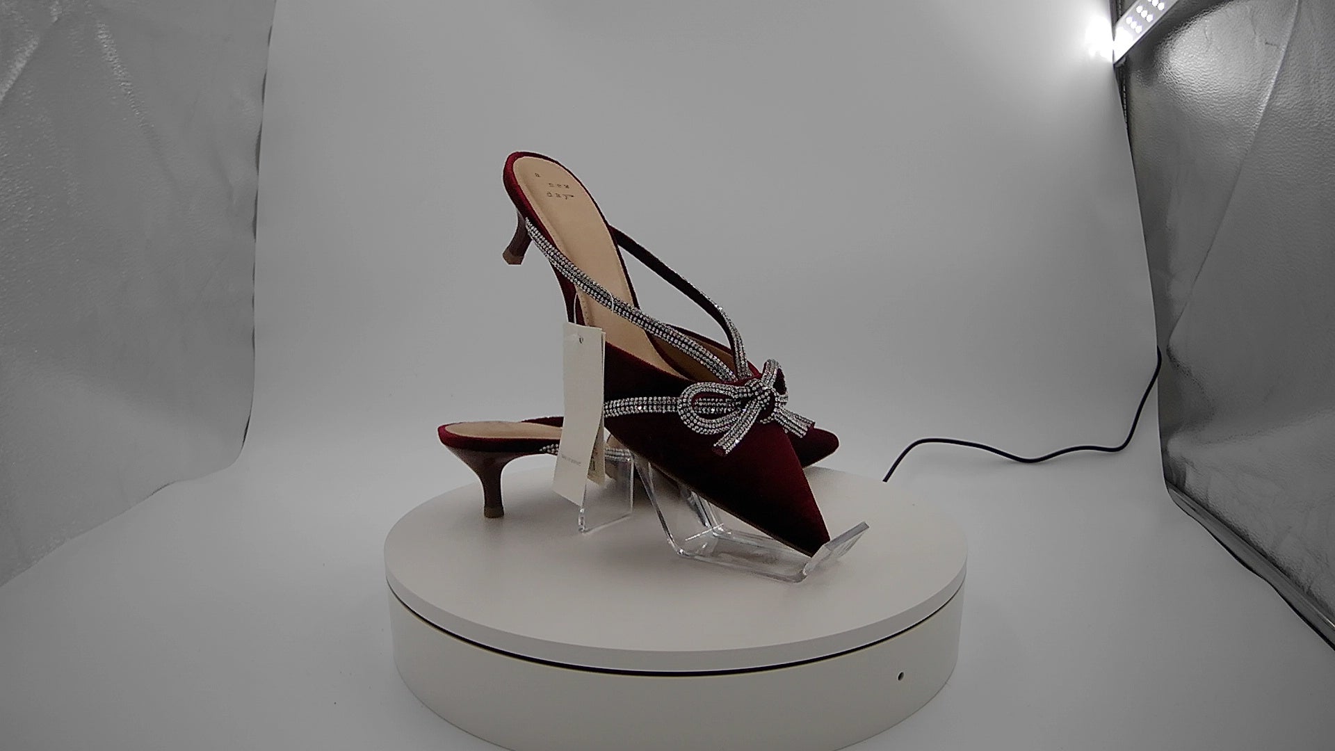Women’s Gwen Rhinestone Bow Heels - A New Day Burgundy 7