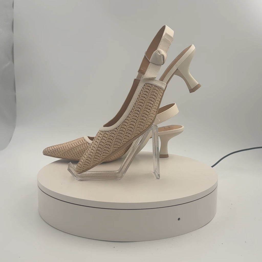 Women's Milan Raffia Slingback Heels - A New Day Beige 9.5: Cushioned Insole, Pointed Toe, Medium Width
