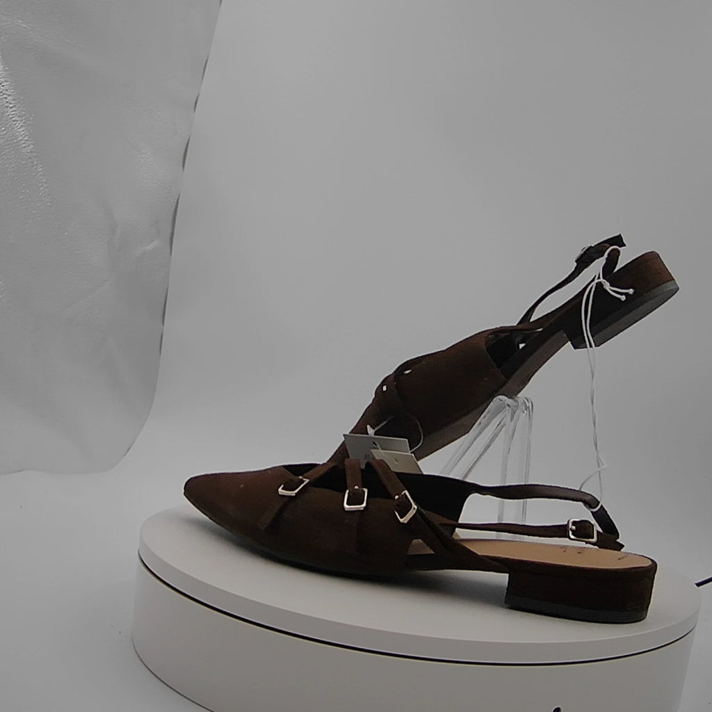 Women's Twiggy Multi Buckle Mini Heel Flats With Memory Foam Insole - A New Day Brown 7.5: Faux Suede, Pointed Toe