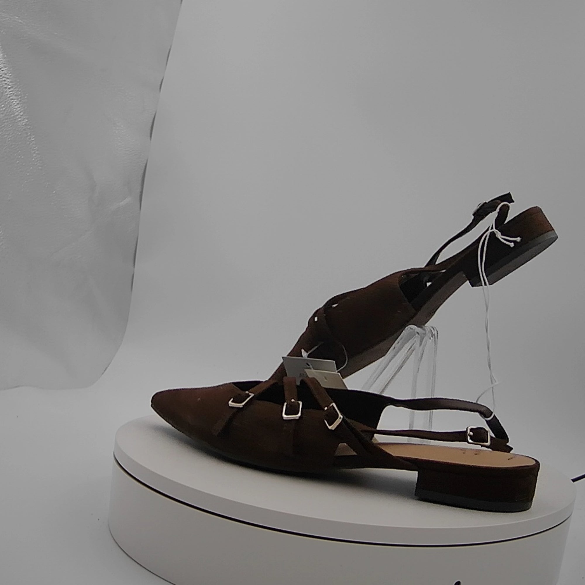 Women's Twiggy Multi Buckle Mini Heel Flats With Memory Foam Insole - A New Day Brown 7.5: Faux Suede, Pointed Toe