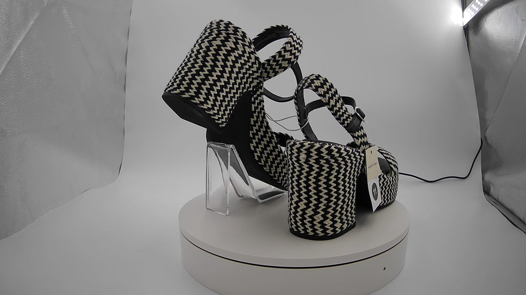 Women's Madeline Woven Platform Sandal Heels with Memory Foam Insole - Universal Thread Black 11: Ankle Strap, Block Heel