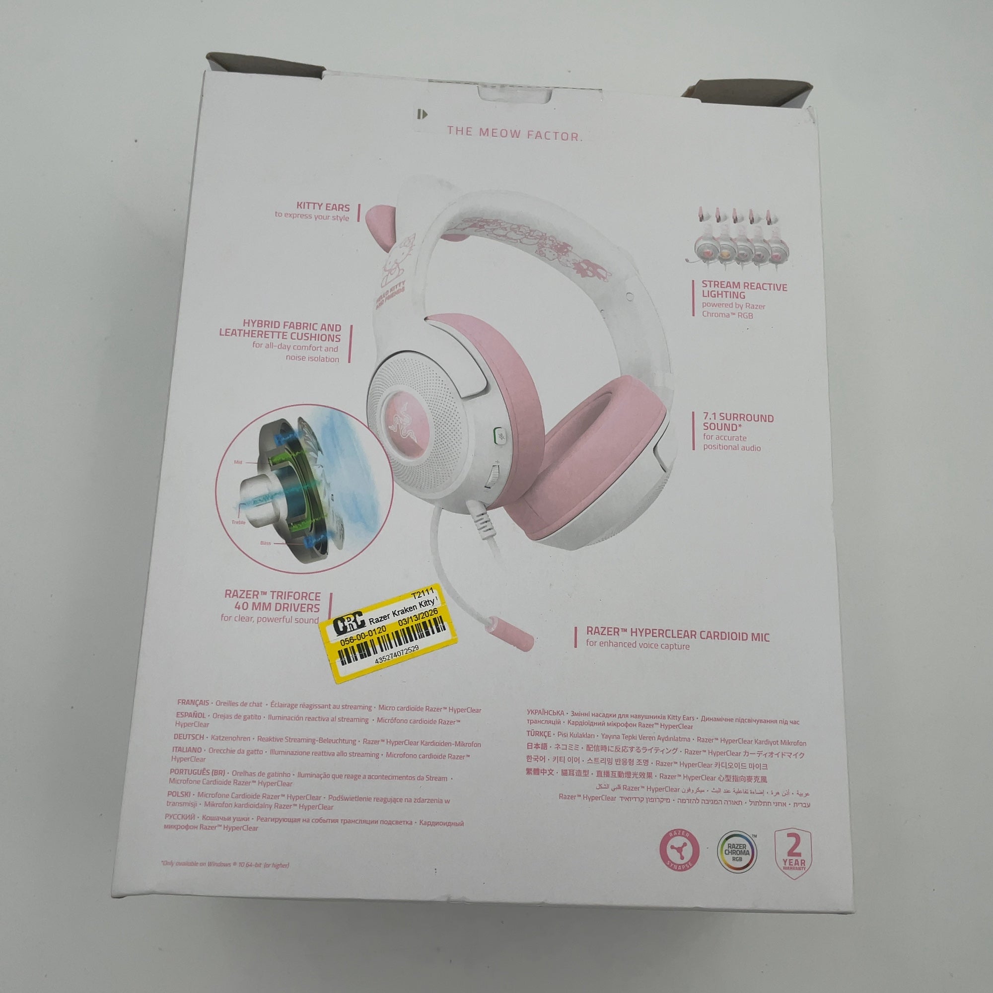 Razer Kraken Kitty V2 Wired Usb A Gaming Headset With Kitty Ears And Chroma Rgb Lighting - Hello Kitty Edition: Compatible With Personal Computer