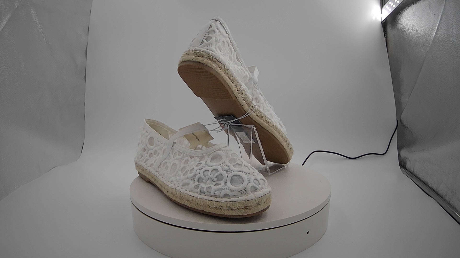 Women's Celia Floral Lace Mary Jane Espadrille Flat with Memory Foam Insole - Universal Thread White 11: Breathable Mesh Upper