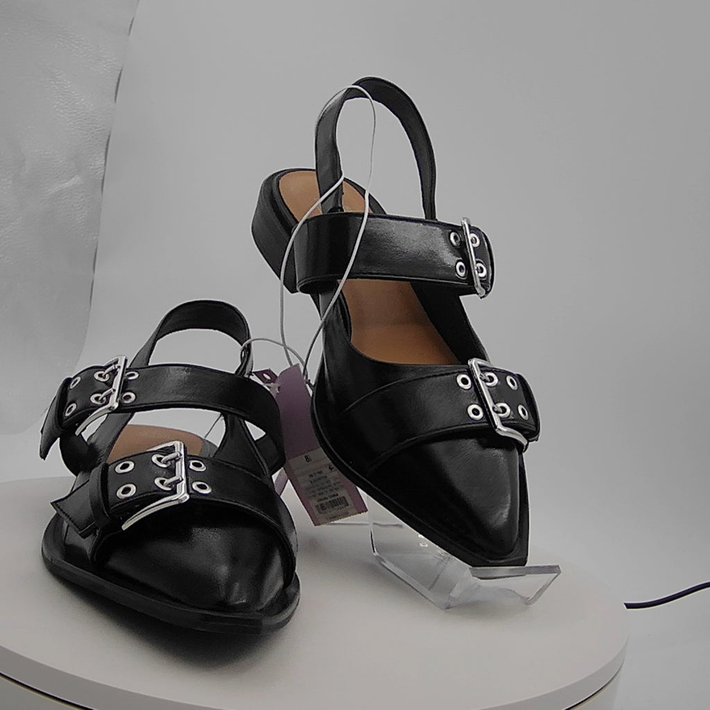 Women's Peyton Double Buckle Slingback Flats With Memory Foam Insole - Wild Fable Black 8.5: Medium Width, Block Heel