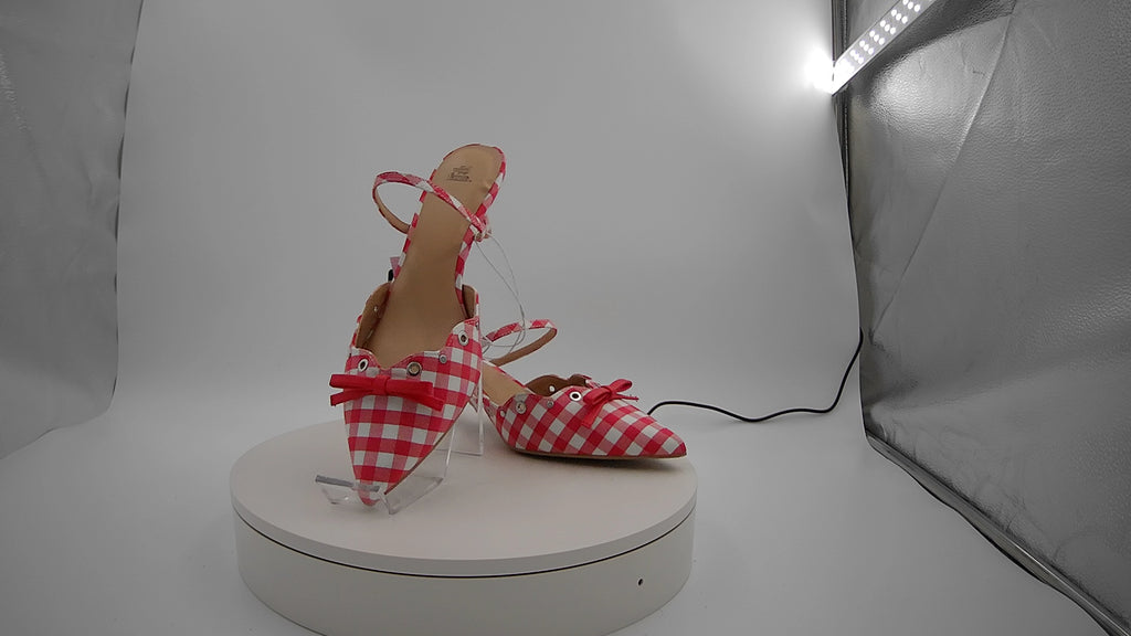 Women's Lysandra Gingham Eyelet Kitten Heels - Wild Fable Red 9.5: Slip-On, Pointed Toe, Louis Heel