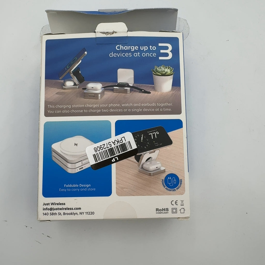 Just Wireless 3-In-1 Magnetic Collapsible Wireless Charger - White: Usb-C, 15W Output, Magsafe Compatible