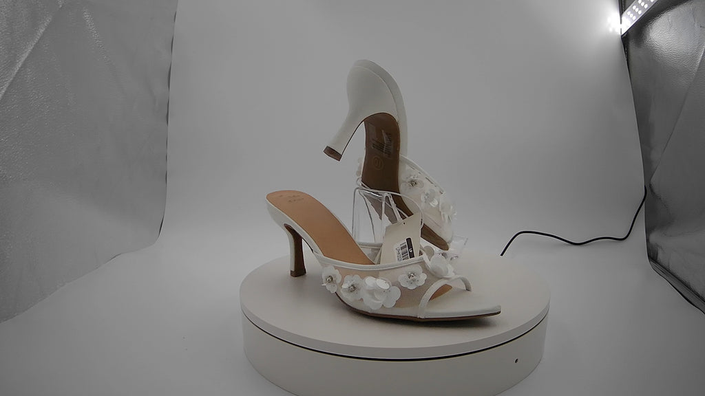 Women's Lupita Mesh Rhinestone Peep Toe Mule Heels with Memory Foam Insole - A New Day White 10: Slip-On Stiletto, Medium Width