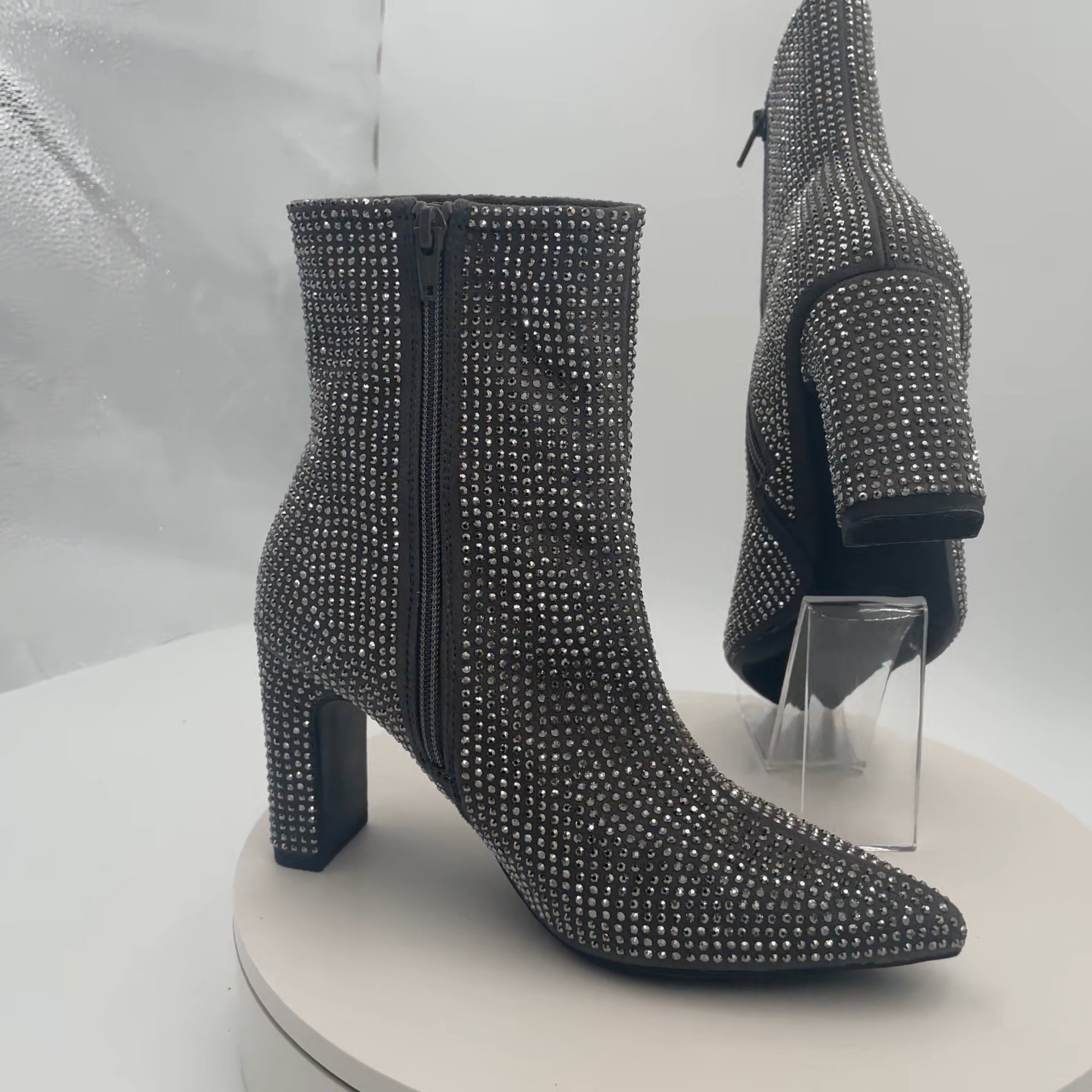 Women’s Gloria Low Shaft Heeled Rhinestones Boots With Memory Foam Insole - A New Day Silver 7