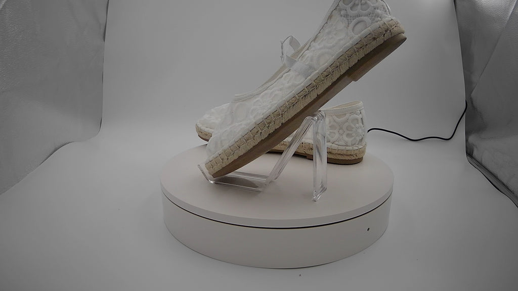 Women's Celia Floral Lace Mary Jane Espadrille Flat with Memory Foam Insole - Universal Thread White 10: Breathable Mesh, Pull-On Style