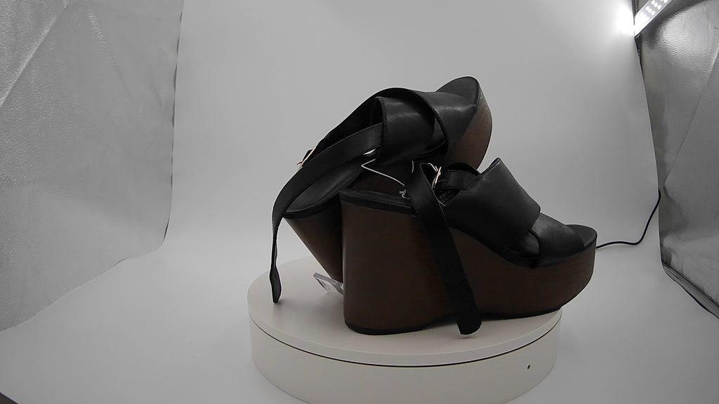 Women's Naomi Wood Wedge Heels with Memory Foam Insole - Universal Thread Black 11: Ankle Strap, Open Toe, Buckle Closure
