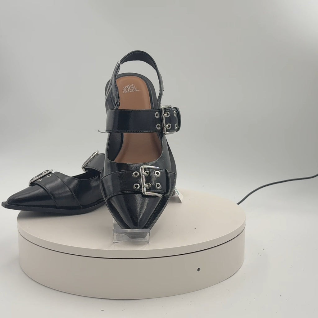 Women's Peyton Double Buckle Slingback Flats With Memory Foam Insole - Wild Fable Black 8: Medium Width, Block Heel, Closed Almond Toe
