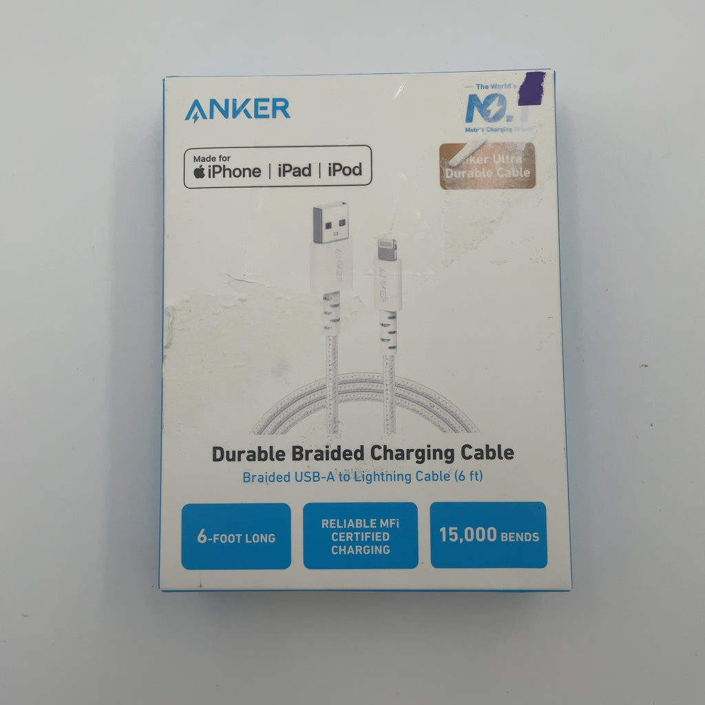 Anker 6' Braided Lightning To Usb-A Charging Cable - White: Apple Lightning Connector