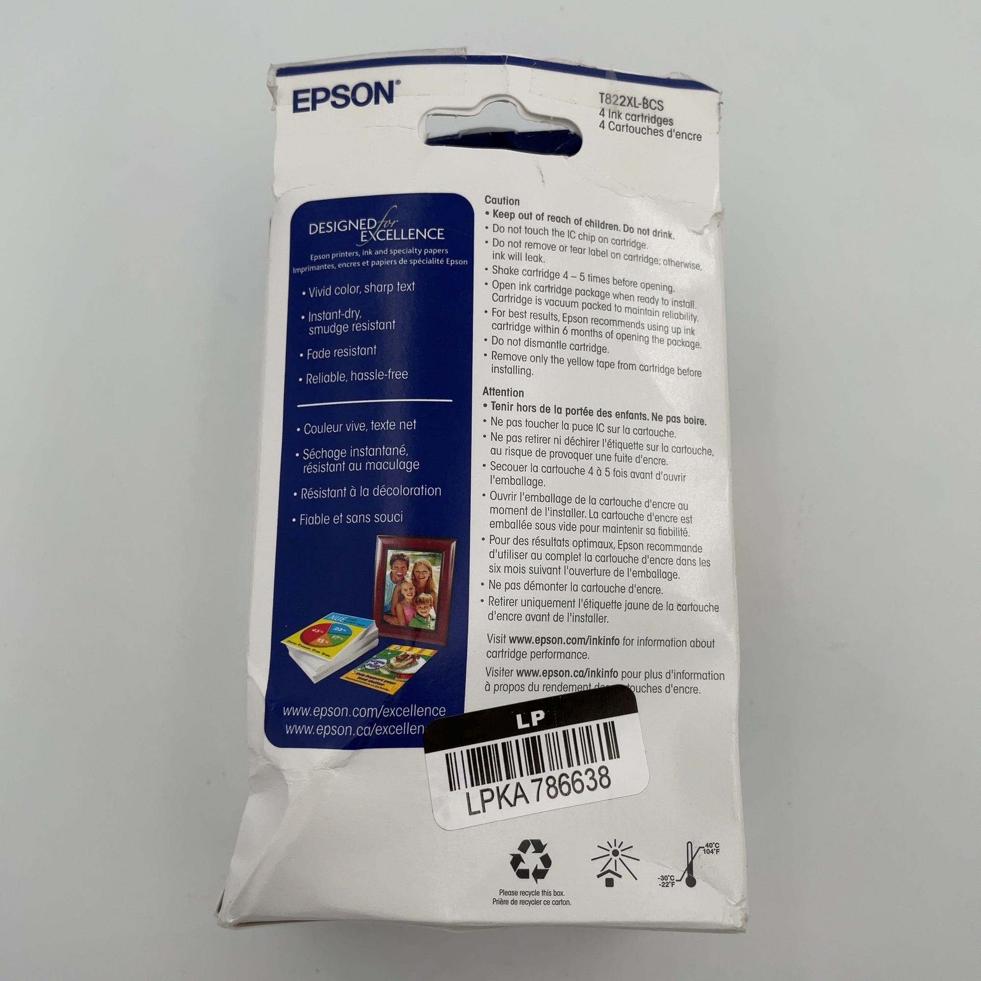 Epson 822Xl Black 822 C/M/Y 4Pk Ink Cartridges - Black Cyan Magenta Yellow (T822Xl-Bcs): Printer Ink Series, Standard Yield (Please Be Advised That Sets May Be Missing Pieces Or Otherwise Incomplete.)