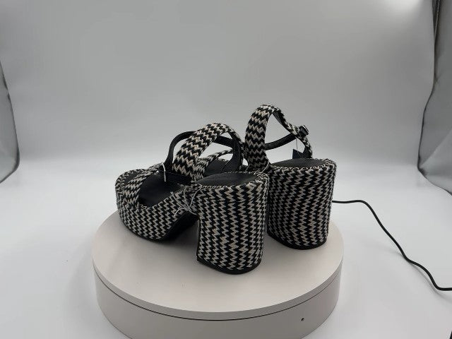 Women's Madeline Woven Platform Sandal Heels with Memory Foam Insole - Universal Thread Black 8: Ankle Strap, Block Heel