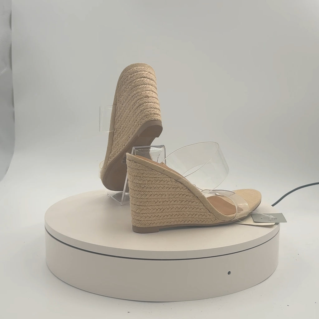 Women's Ansel Double Band Open Toe Wedge Heels With Memory Foam Insole - A New Day Tan 6: Slip-On, Platform Heel
