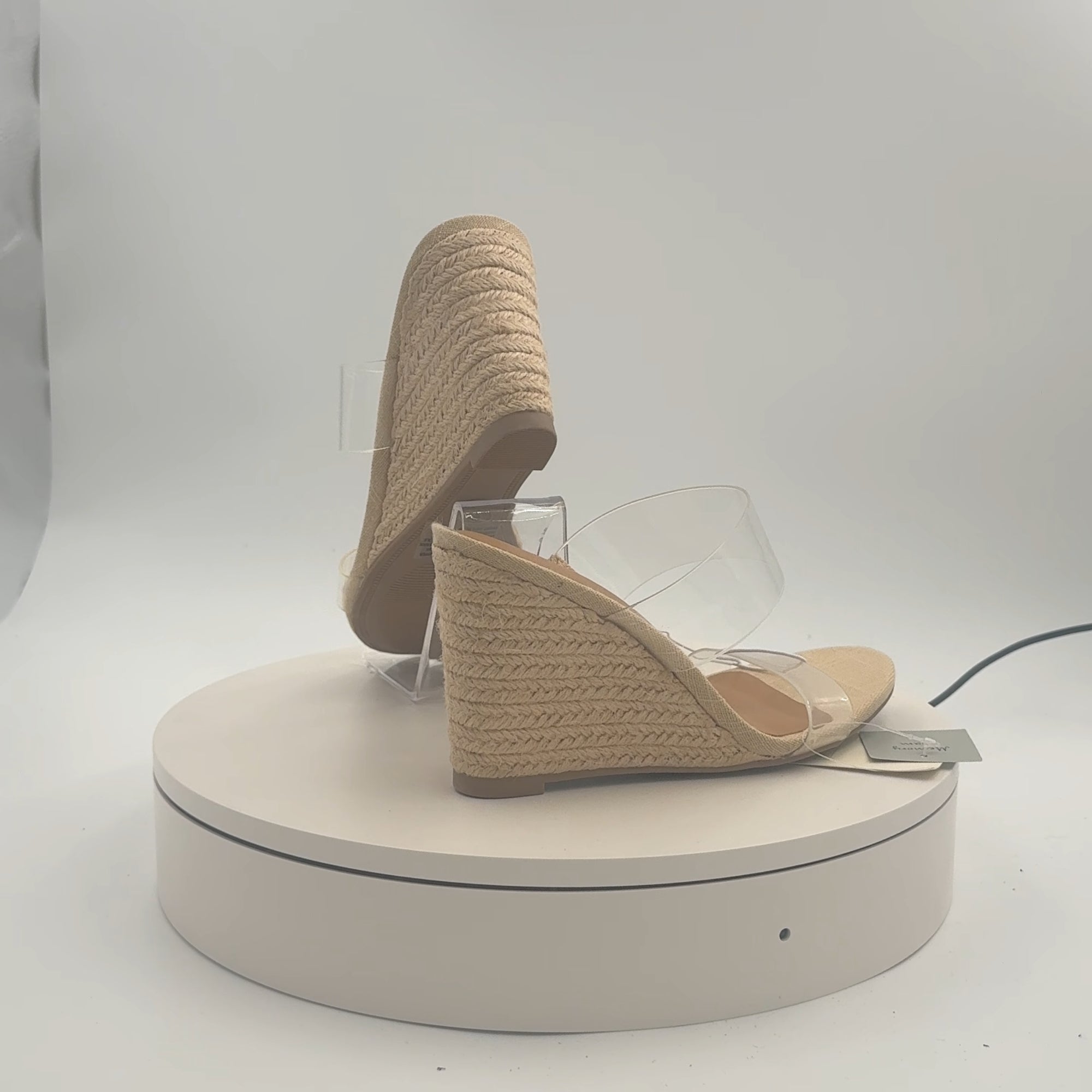 Women's Ansel Double Band Open Toe Wedge Heels With Memory Foam Insole - A New Day Tan 6: Slip-On, Platform Heel