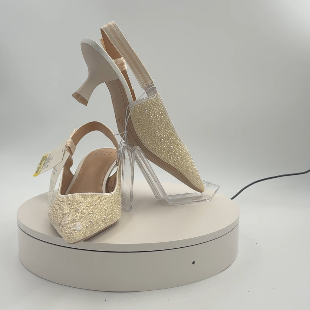 Women's Milan Pearl Slingback Heels - A New Day Ivory 11: Satin Pointed Toe, Cushioned Insole