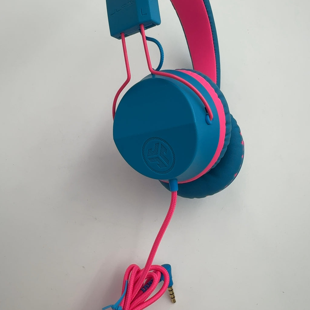 JLab JBuddies Studio On-Ear Kids Wired Headphones - Pink/Blue: Adjustable, Tangle-Resistant